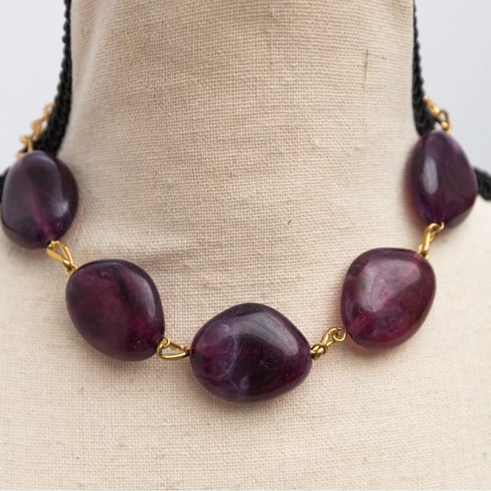 Choker length necklace with faux stone marble look chunky with gold tone Merona - Picture 11 of 11